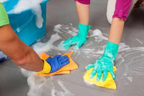 Kitchen and bathroom cleaning during a recurring service