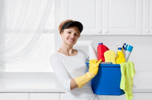 Domestic cleaner working in a Kingstonuponthames family home living room